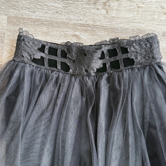 Absolutely Stunning and Unique Vintage Black Tulle Velvet and Lace Maxi Skirt - Picture 4 of 6